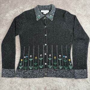 Black Floral Embroidered Sweater Cardigan Size M Art To Wear Lucia Burns Cottage